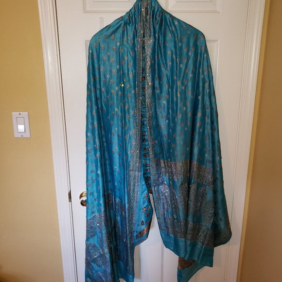 3 Piece Blue Indian Wedding Salwar Suit -Plus Size - Picture 7 of 8